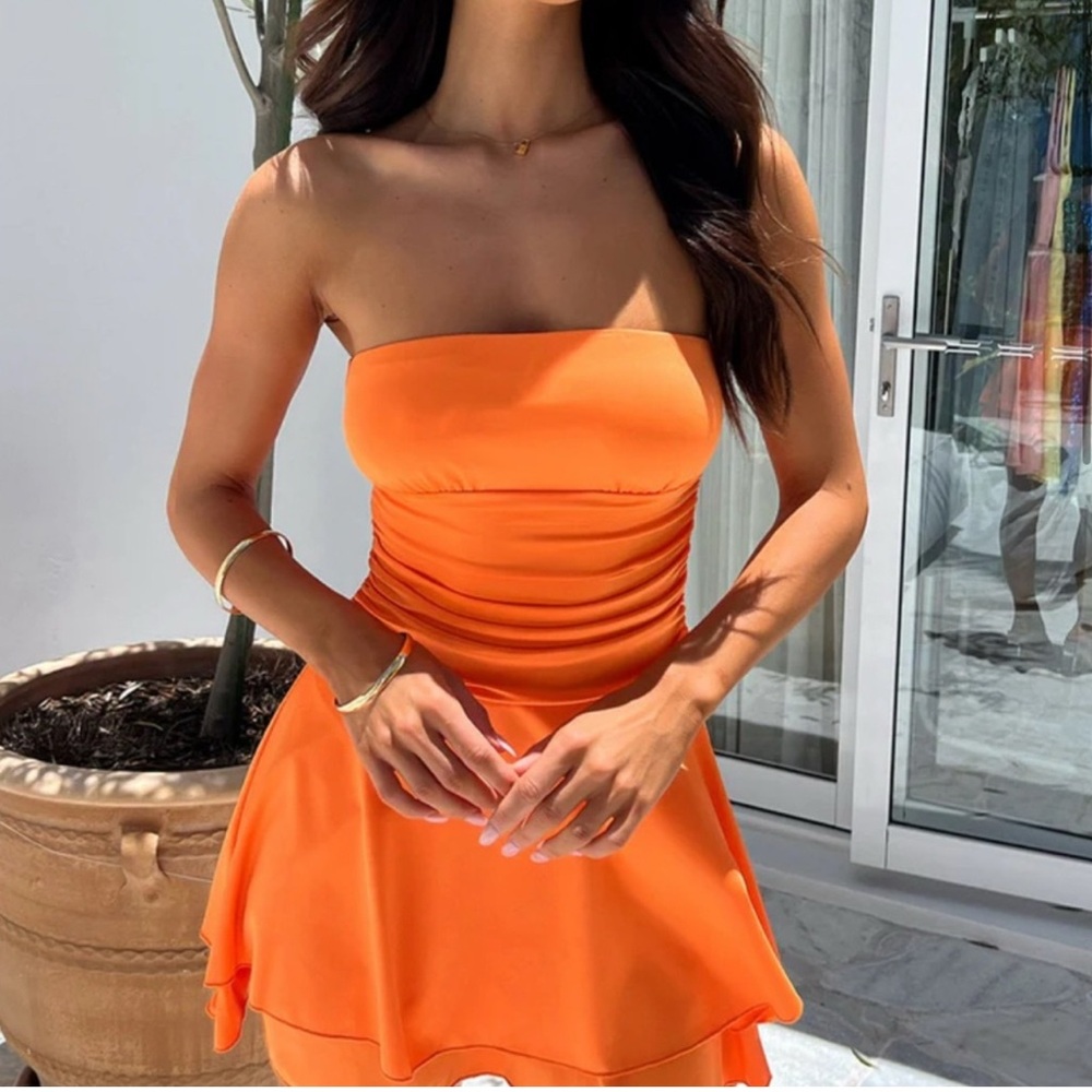Vibrant Orange Strapless Dress